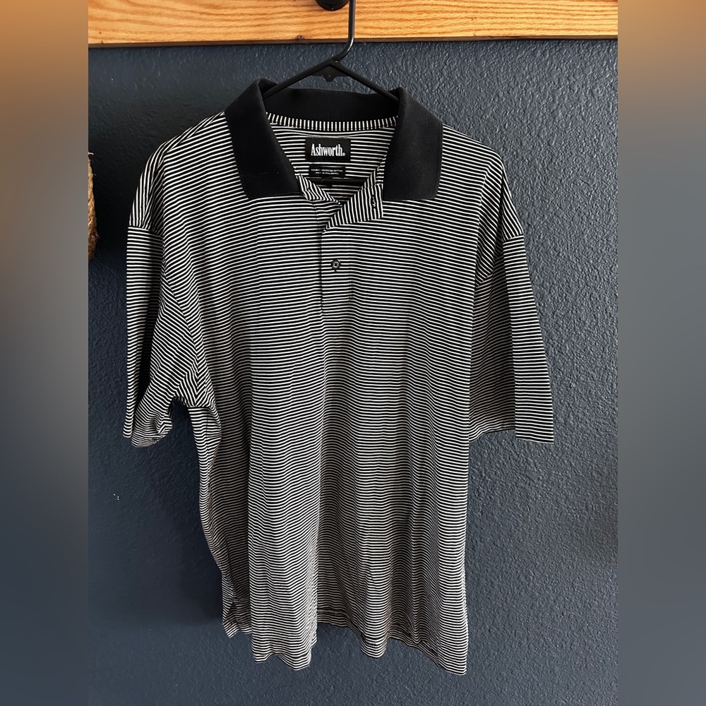 Ashworth Men's Polo with Black and White Stripes